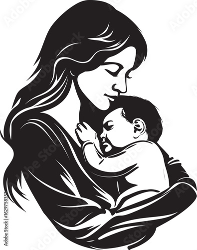 Graceful Mother Holding Child Mother’s Warm Arms Black Logo