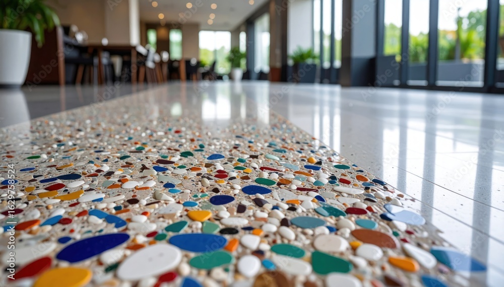 Obraz premium Vibrant Terrazzo Flooring with Polished Finish and Embedded Color Fragments