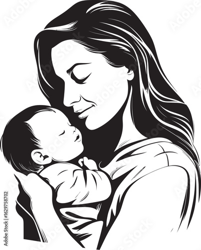 Graceful Mother Holding Her Baby Soft Hug Mother and Child Vector