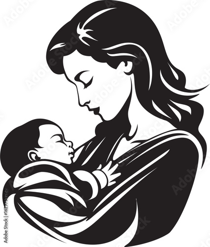 Elegant Black Mother with Newborn Tender Love Mother and Baby Vector