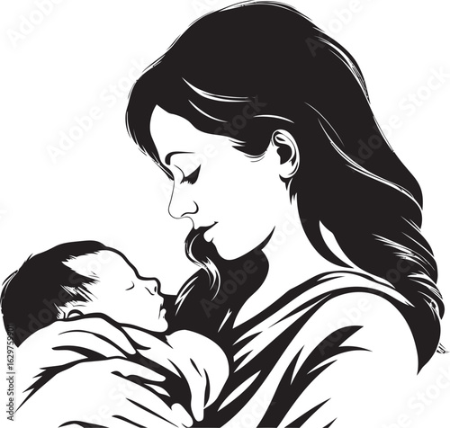 Soft Silhouette Mother with Child Protective Mother with Baby Vector