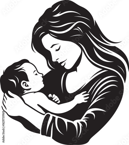 Soft Arms Mother and Child Design Tender Motherly Touch Black Vector