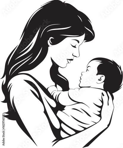 Modern Silhouette Mother Cradling Baby Protective Mother Holding Her Little One