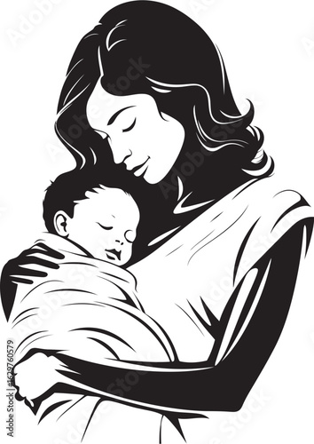 Black Silhouette of Loving Mother Tender Arms Mother and Baby Hug