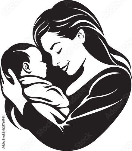 Modern Mother Holding Baby Silhouette Protective Mother and Infant Logo