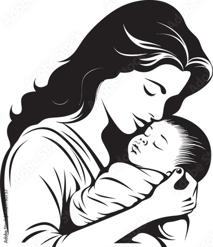 Protective Mother and Infant Logo Elegant Mother Holding Her Child Gently