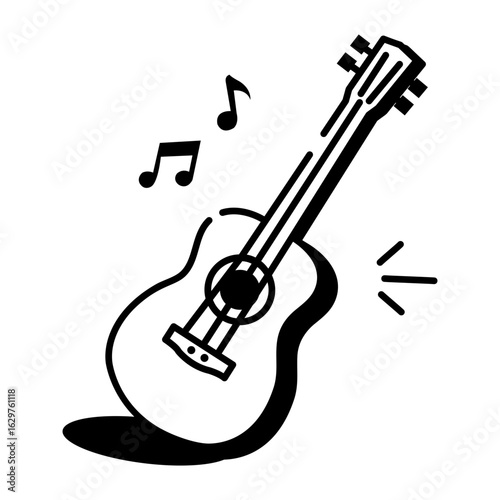 A doodle style icon showing guitar

