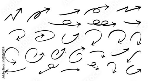 手書きの矢印のイラストセット　ベクター黒