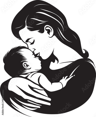 Modern Silhouette Mother and Child Hug Heartfelt Mother Holding Her Little One