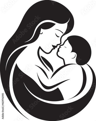 Warm Hug Mother Holding Newborn Logo Graceful Mother with Baby in Black Design