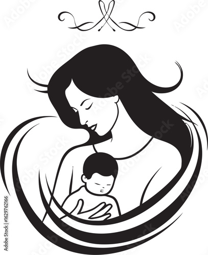 Elegant Mother Holding Her Infant Silhouette Mother’s Gentle Arms in Vector Design