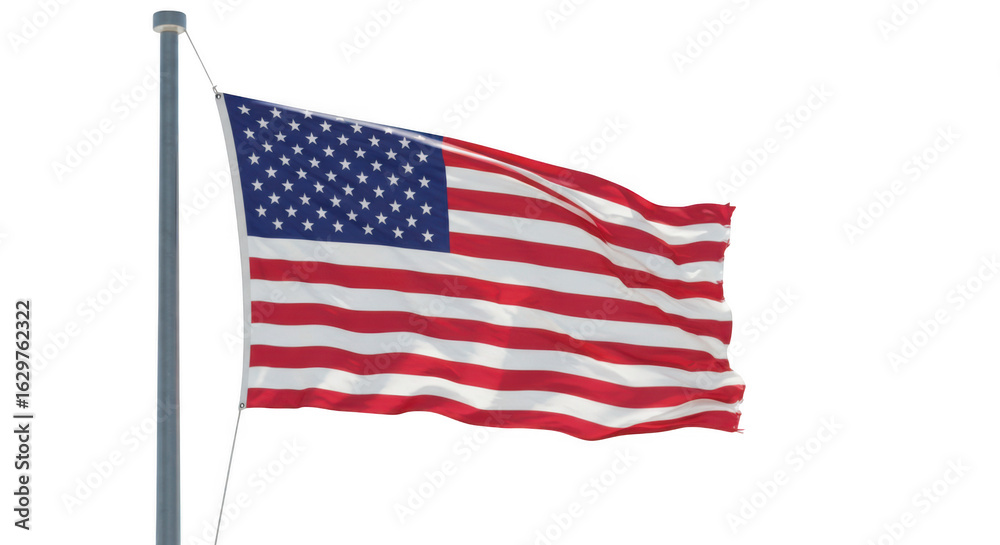 Obraz premium Waving american flag on a pole isolated on transparent background