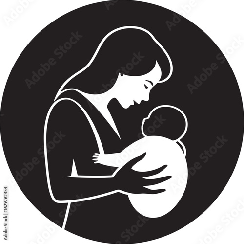 Graceful Mother Holding Her Baby Vector Stylish Mother Holding Newborn Silhouette