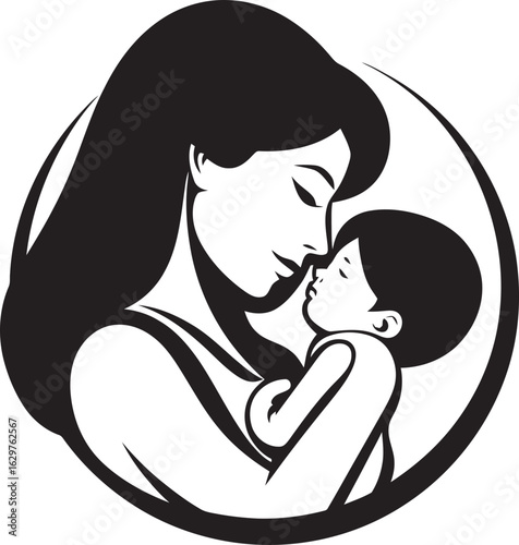 Mother’s Loving Embrace Black Vector Icon Elegant Silhouette of Mother Holding Baby