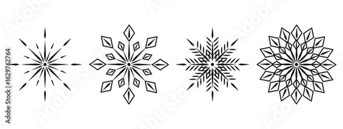 Set Christmas Snowflakes. Vector illustration of black Snowflake collection isolated transparent backgorund. Snowflake ready for winter holiday poster banner cover design. EPS 10