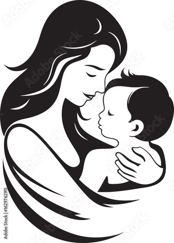 Mother Holding Infant Black Line Icon Protective Embrace of Mother and Child