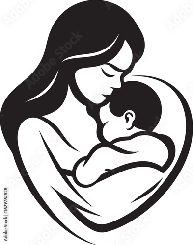 Tender Mother Hugging Infant Outline Stylish Black Mother Holding Child Icon