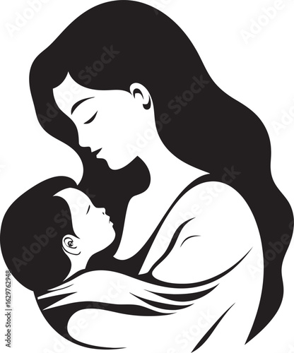 Stylish Black Mother Holding Child Icon Mother and Newborn Loving Hold Vector