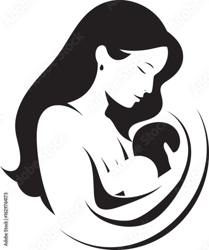Tender Mother Holding Newborn Silhouette Mother’s Loving Arms Black Design