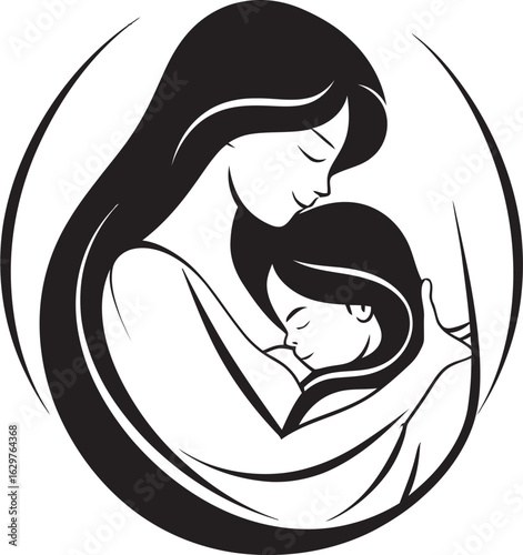 Tender Embrace of Mother and Baby Vector Logo Mother and Newborn Loving Hold Design