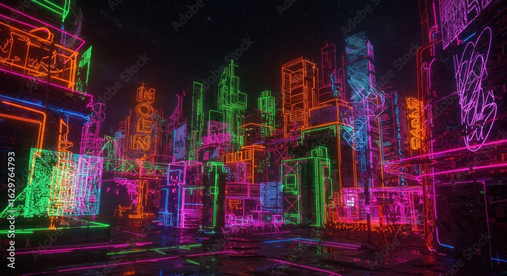 Obraz premium Neon city skyline