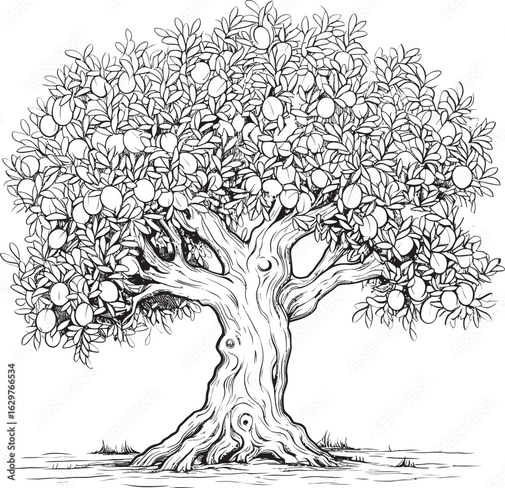 Fototapeta premium Black Vector Olive Tree with Branches Logo Minimal Olive Tree Black Silhouette Vector