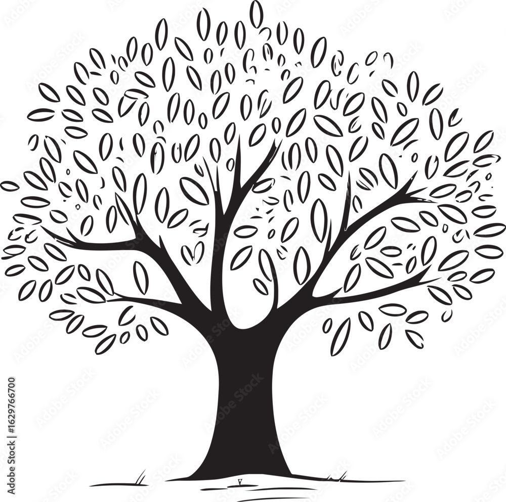 Obraz premium Olive Tree Vector Black Icon with Leaf Detail Modern Olive Tree Black Silhouette Vector