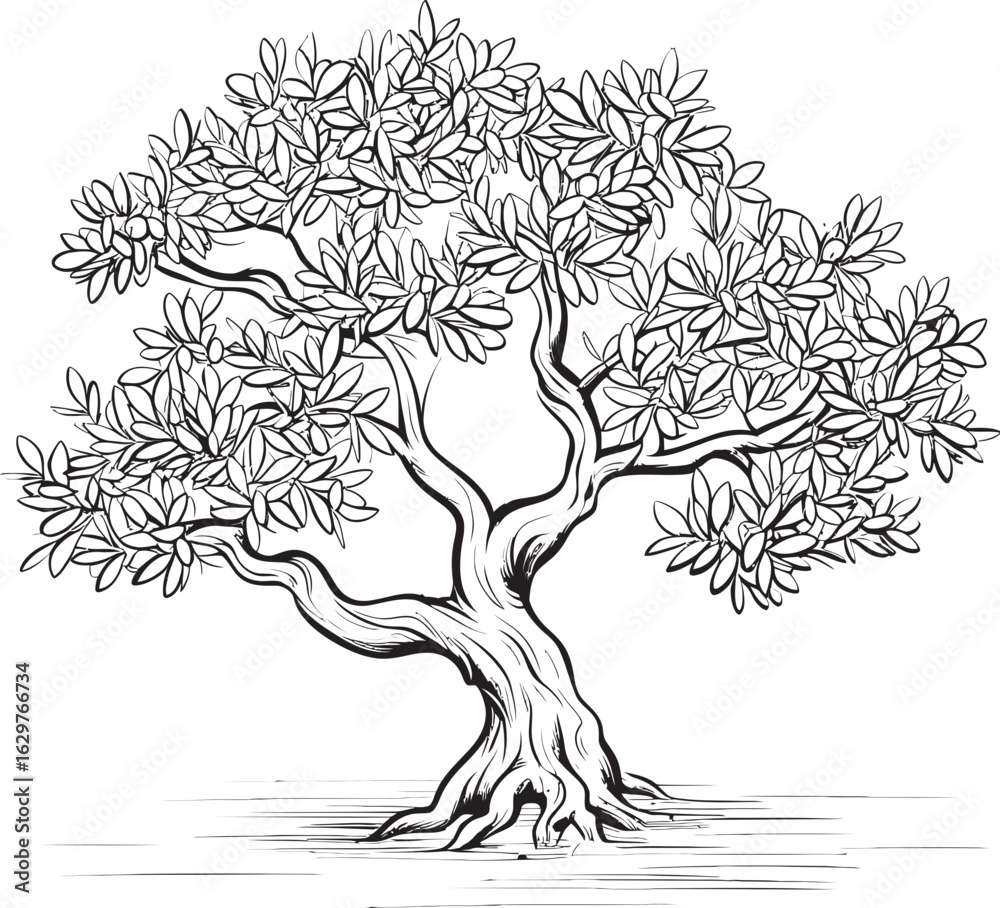 Fototapeta premium Olive Tree Black Vector Logo with Branches Minimal Olive Tree Black Silhouette Icon