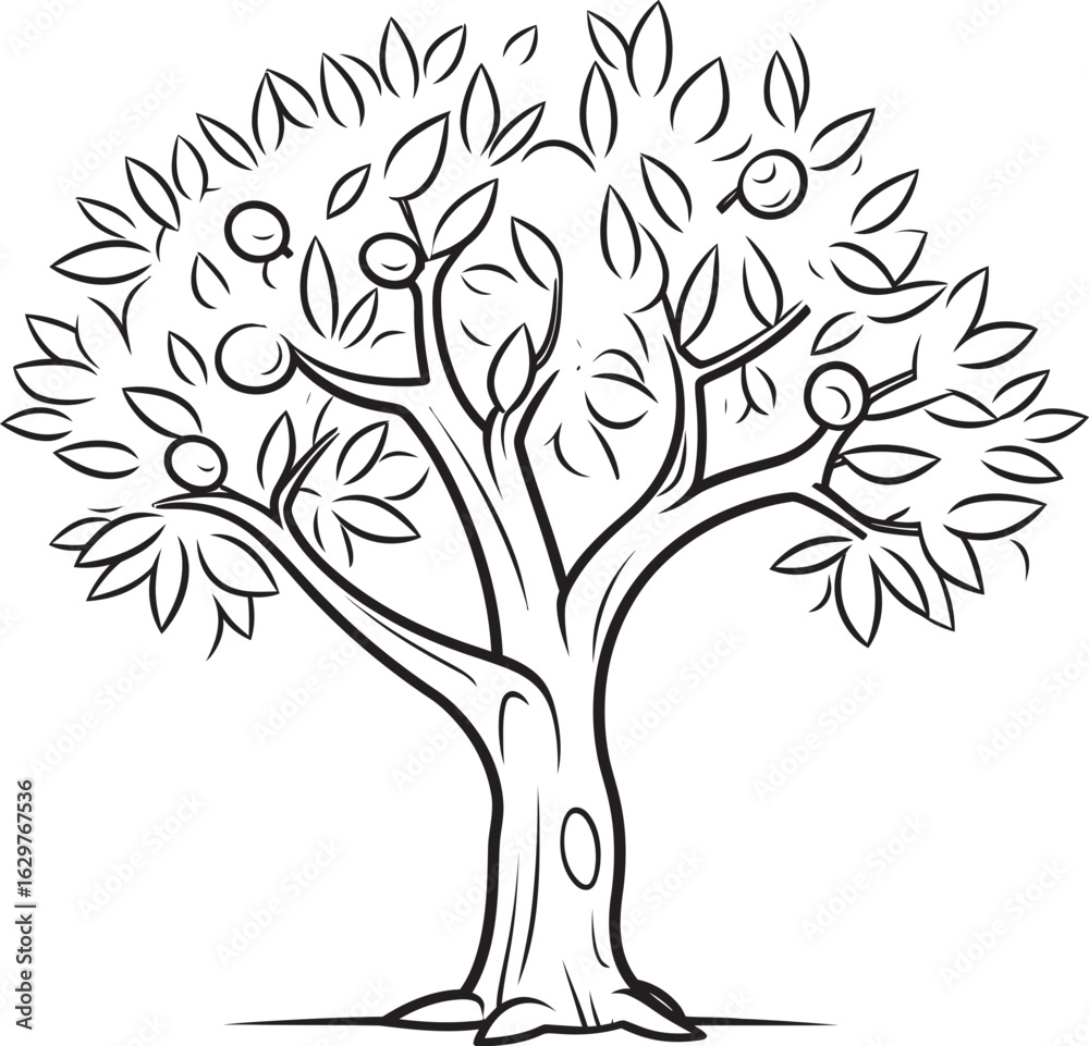 Obraz premium Olive Tree Black Vector Logo with Leaf Silhouette Olive Tree Black Vector Icon with Roots Design