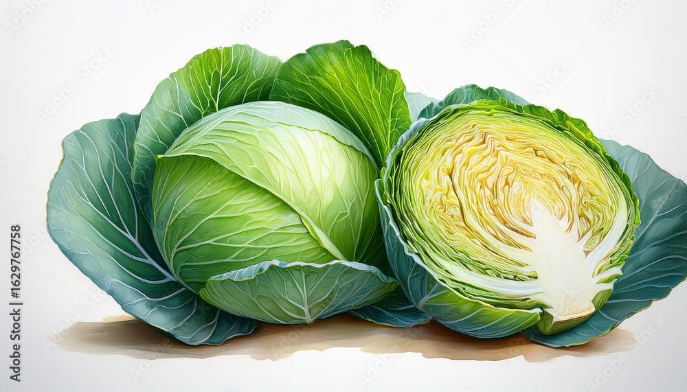 Fototapeta premium cabbage watercolor painted vegetables fresh colorful veggies vector illustration