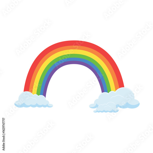Rainbow icon with clouds on white background. Children's background.