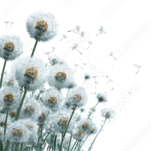 Fluffy dandelion cluster in motion