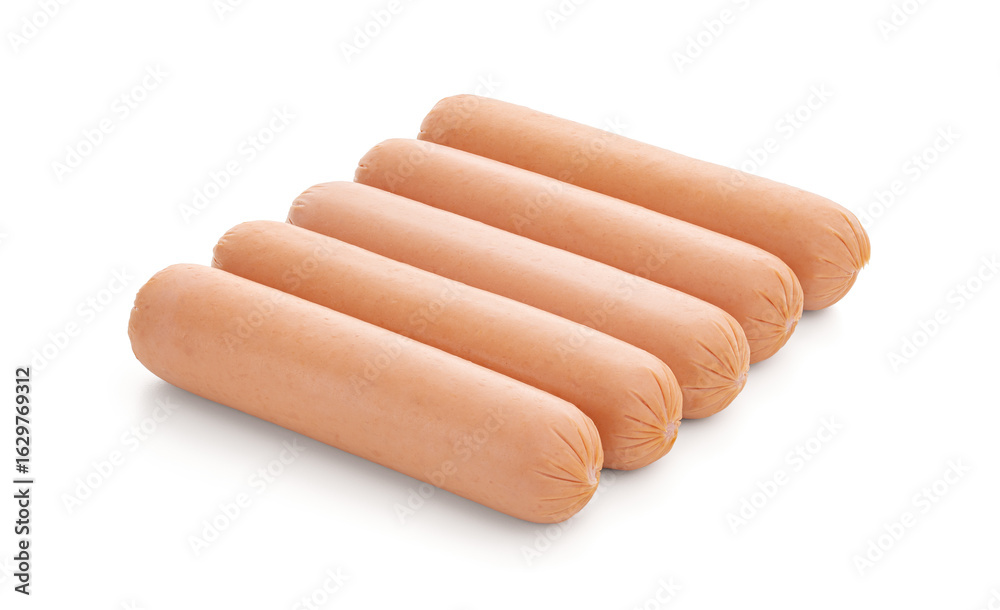 Fresh raw sausages falling on white background. Food. Fresh raw sausages falling on white background. Food.