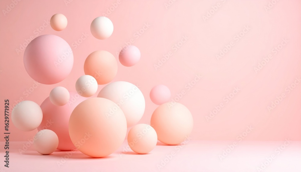 Fototapeta premium Delicate Pastel Spheres Floating in a Coral Gradient, Ethereal and Dreamlike