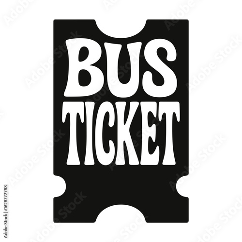 Black bus ticket with bold white text on a simple background  