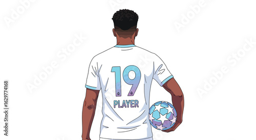 Illustration of soccer player with ball wearing number nineteen