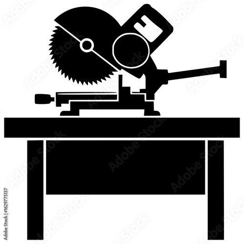 Saw equipment lying on a table with equipment hanging from hooks and stored nearby
