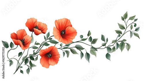 Vibrant red poppies in bloom nature scene floral watercolor art bright background aesthetic design