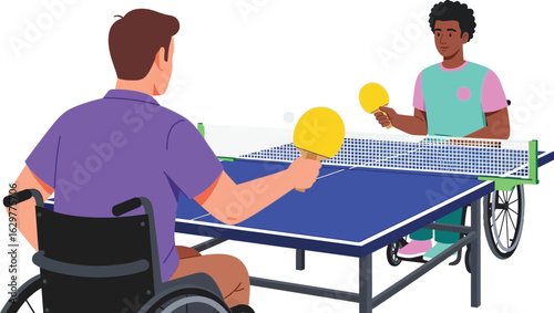 Wheelchair table tennis adaptive sport paralympic games illustration