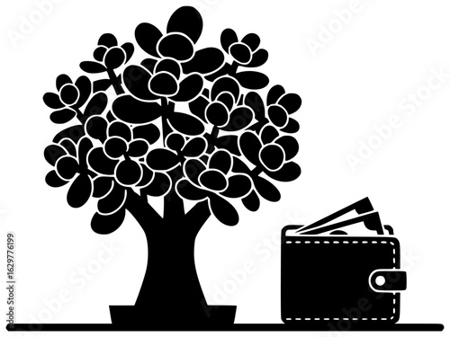Wallet plant on a table with a vase and a book nearby always