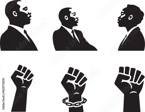 Powerful Black leaders and fist symbols of unity and resistance