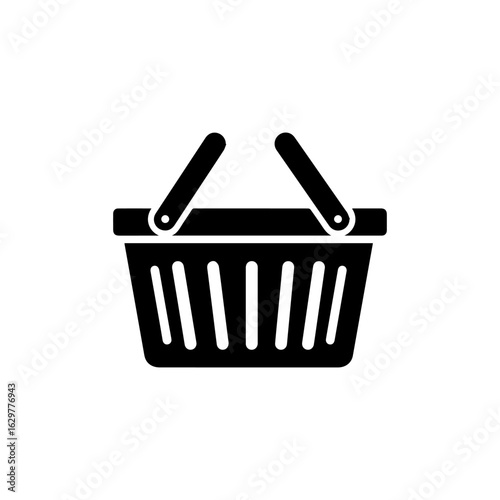 Shopping Basket Icon: Simple Black Silhouette with Handles