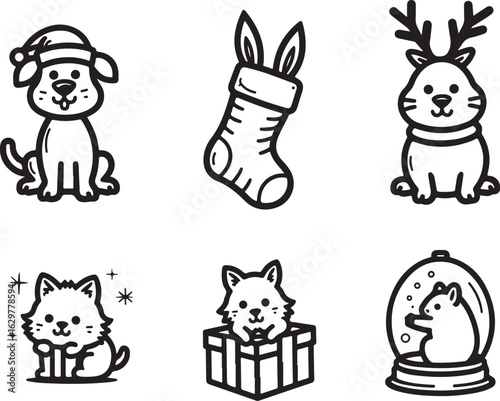 Cute holiday animals and festive icons for Christmas designs