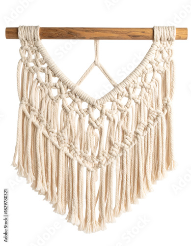 Принти на полотні Handmade macrame wall hanging with wooden rod, decorative textile art for bohemi