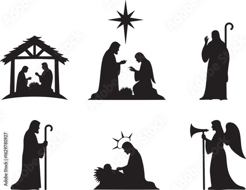 Nativity scene silhouettes capturing sacred moments of birth and worship