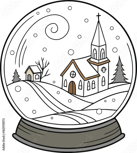 A whimsical fairytale castle with towers stands in a snowy village, a whimsical cartoon illustration of a winter home