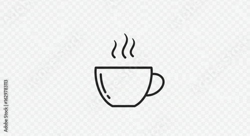 A simple line drawing of a steaming cup of coffee or tea on a transparent background design element vreated with genrated ai