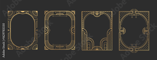 Art deco gatsby frame set - golden geometric borders with elegant line patterns, vintage ornamental rectangles of 1920s style decorative elements for luxury invitations, certificates or retro design