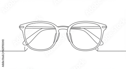 A continuous line drawing of eyeglasses with round frames and clear lenses on a white background view vreated with genrated ai