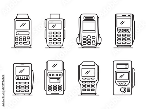 Payment Terminal line art shows modern cash machine